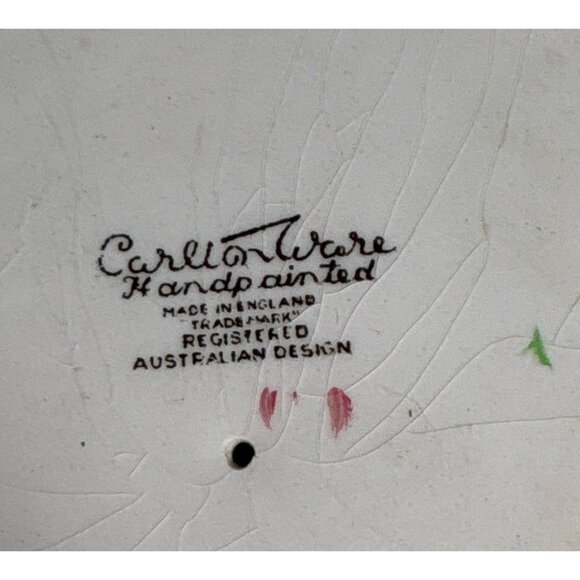 CarltonWare Bowl Handpainted Green Cabbage Flower Leaf 11" Australian Vintage - Picture 4 of 9